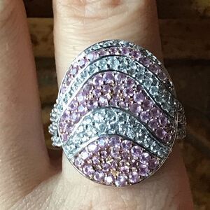 Natural Pink Sapphire Sterling Silver Cocktail Ring Size 10